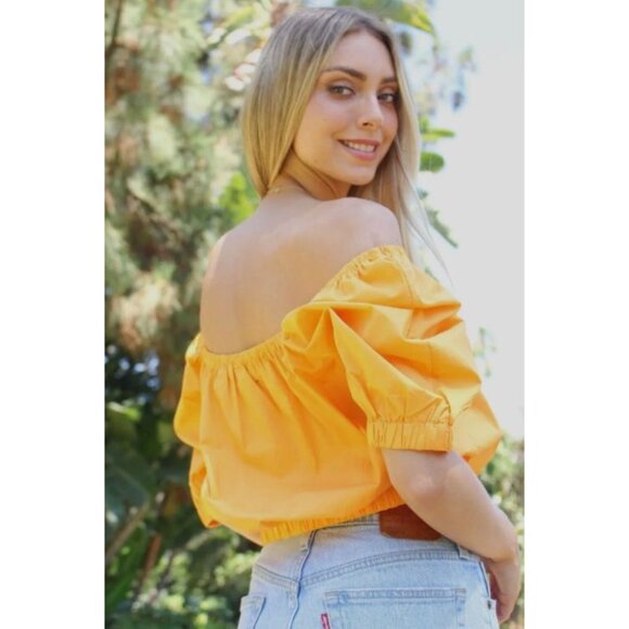 Code X Mode Womens Off Size Medium Shoulder Two Way Solid Top Marigold - Picture 4 of 4